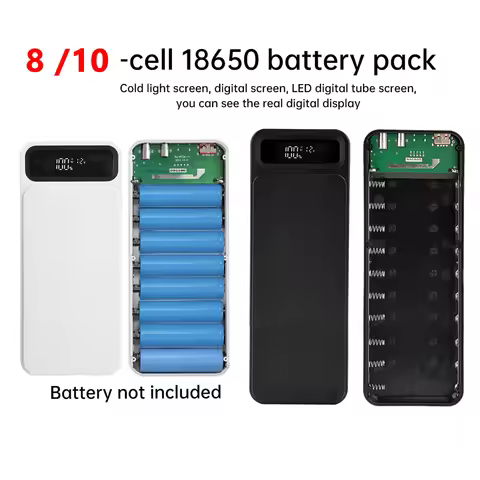 DIY 8*18650 10 Cells 18650 Battery Power Bank Case Charge Storage Box 5-12V USB Type C Battery Holde