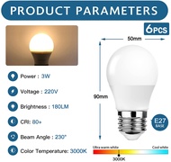 Genixgreens 6-pack A50 E27 LED bulb 3W replaces 30W incandescent bulb 3000K warm white/6000K cold fl