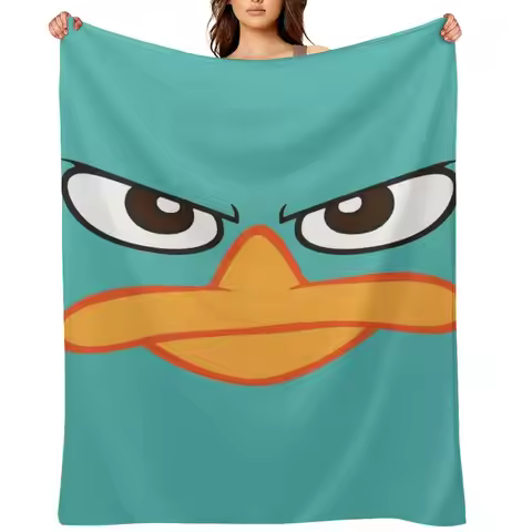 Perry the Platypus Mask Throw Blanket Bed covers Custom Soft Plaid Cute Blankets