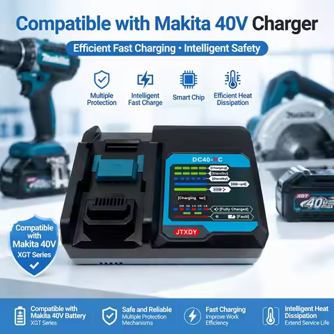 For Makita 40V Battery Charger DC40RA, Fast Rapid Charger with Dual Fan Cooling System for XGT Tools