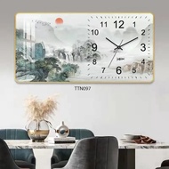5D Mirror Clock Wall Painting Majestic Mountains and Rivers - Simple House, Living Room Decor, Home 
