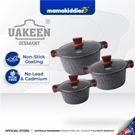 Uakeen Germany 6pcs-Set Periuk Batu Tech PFOA-Free Die-Cast Granite Coating Non-Stick Casserole Pot 