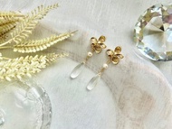 天然水滴水晶耳環 天然淡水珍珠耳環 花朵耳環 天然水晶耳環