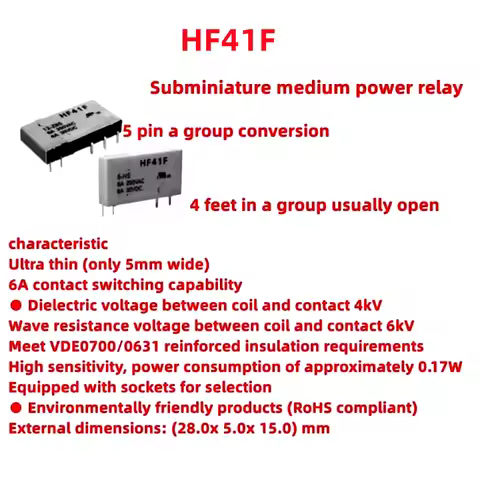 10PCS/Lot Original HF41F 5 12 24-ZS relay open and close 5VDC 12VDC 24VDC 6A 5V 12V 24V 5PIN electro