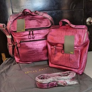 Brhas Pati Metallic Pink 3 Way Set of 2 Mommy & Baby Backpack Brand New 026