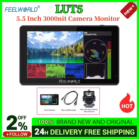 Feelworld LUT5 5.5" IPS 3000cd/m² On-Camera Touchscreen Monitor 4K HDMI In and Out Wide 160° Viewing