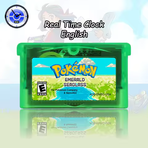 GBA 1M Flash RTC Pokemon Emerald Seaglass v3.0 Video Game Cartridge High Quality with Battery USA Ve