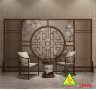 Bình phong gỗ khung tranh cắt CNC cho phòng khách nhà bếp nhà hàng spa CNC07 - Nội thất lắp ráp Vien