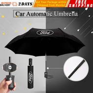 【Ford】Portable Car Standard Business style Advanced Fully-Automatic UV-proof Three Folding Rain Umbrella Ford Ranger Everest Fiesta Ecosport Focus Mustang Explorer Lynx Escape Armrest MK2 Wildtrak Logo Automatic Umbrella