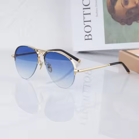 AMELIA Semi-rimless Designer Alloy Sunglasses Handcrafted for Men Women Gradient Classical Vintage J