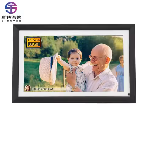 Touchscreen WiFi Smart Picture Frame Black Wood 32GB 15.6 Inch Large Digital Photo Frames Share Phot