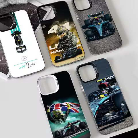 1PC L-Lewis H-Hamilton 44 F1 Phone Case Phone Case IMD color silver shell For iPhone 16 15 14 13 12 