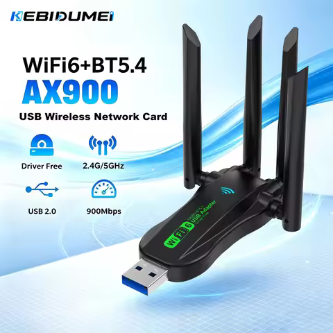 KEBIDUMEI 900Mbps WiFi 6 Network Card 2.4Ghz/5Ghz Bluetooth 5.4 Wi-Fi Dongle AX900 USB 4-Antenna Wir