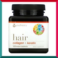 Youtheory - 三倍強韌秀髮配方120迷你片 (膠原蛋白+角質蛋白+生物素) <防脫髮，斷髮，開叉，護髮，濃髮，育髮> 平行進口 (效期: 03/2027*)