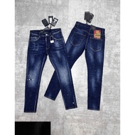 Men's Jeans Code D2-00 Washed Ripped Dark Blue Soft Stretch Denim From Tapered Sports Denim Jeans Se