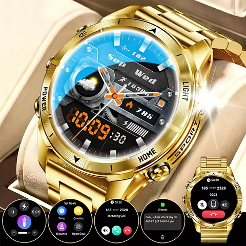 Military Smart Watch Men 10ATM Waterproof 1.46" AMOLED Screen LED Flashlight 515mAh Battery Heart Ra