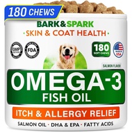 BARK&SPARK Omega 3 for Dogs - 180 Fish Oil Treats for Dog Shedding, Skin Allergy, Itch Relief, Hot S