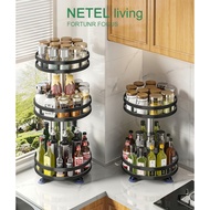 NETEL 360° Rotatable Kitchen Spice Rack Black Metal Countertop Corner Bottle Rack Multifunctional Ki