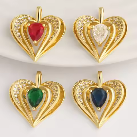 OCESRIO Tear Drop CZ Layered Heart Pendant For Necklace Copper Gold Plated Big Love Locket Charm Jew