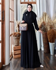 Gamis Wanita Set HIjab RABANIA SYARI CERUTTY BABYDOLL FULL FURING Free Khimar Baju Muslim Pengajian