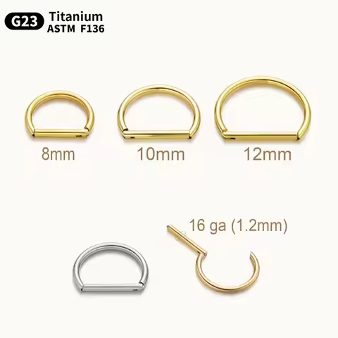 1PC Titanium D Shaped Nipple Rings Piercing Jewelry 14G 16G Hinged Septum Clicker Daith Rook Ear Rin