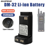 BF DM-32 UV-32 Walkie Talkie Battery 7.4V Li-ion Battery 2500mAh BC-32UV Type-C Charger BC-32UV For 