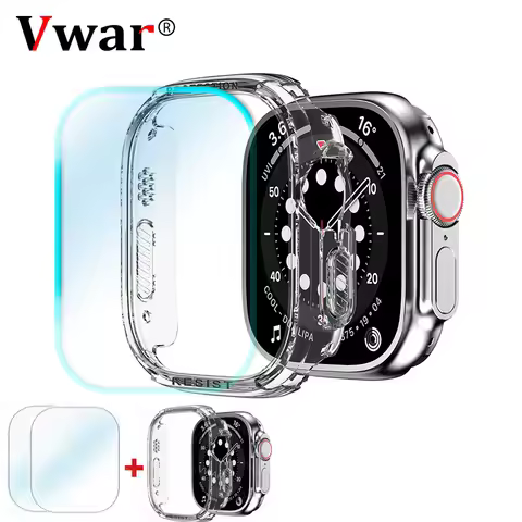 2pcs Tempered Glass Screen Protector + Protective Case for Apple Watch Ultra 49mm for Hello Watch 3 