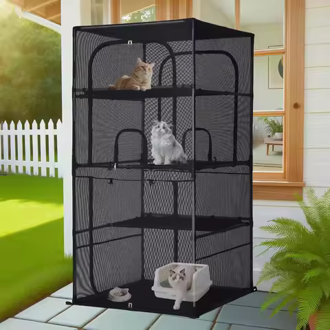Large 4-Tier Catio Outdoor Cat Enclosure, 61.4" H, with Perches, for Multiple Cats