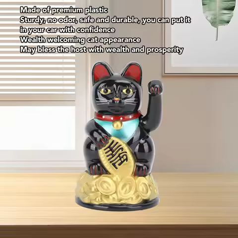 Lucky Cat Ornament Lucky Fortune Cat Decorative 4.5 Inch Wealth Welcoming Black Battery Operated Pla