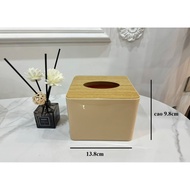 Square Bamboo Tissue Box with Simple Design, Tabletop Tissue Box size 13.8x13.8x9.8cm KS11