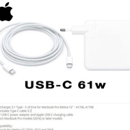 Original Apple Macbook Pro 13 Inch 61W 61 Watt A1706 A1718 Usb-C Charger Adapter