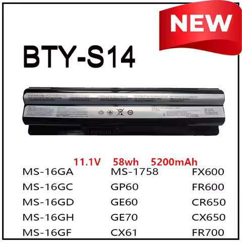BTY-S14 11.1V 5200mAh 58Wh Laptop Battery Notobook Laptop Suitable for MSI MS-I6GA MS-16GC GE60 GE70