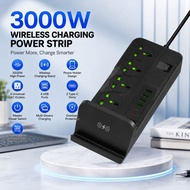 3000W Wireless Charging Power Strip Phone Stand Extension Socket 4 AC Outlet 4 USB 2 Type-C Fast Cha