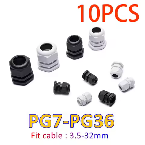 10Pcs Waterproof Cable Gland Cable Entry IP68 PG7 for 3-6.5mm PG9 PG11 PG13.5 PG16 PG19/21 White Bla