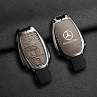 Zinc Alloy Goatskin Leather Car Key Fob Case Cover Shell Chain Buttons Protector For Mercedes Benz A