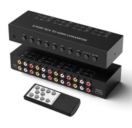 8Port AV to HDMI Converter RCA/Composite/CVBS to HDMI Adapter Support 16:9/4:3 Switch for Wii/N64/PS