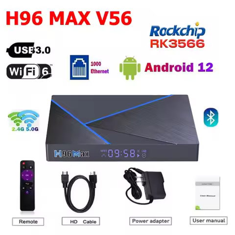 H96 MAX V56 Android 12 Smart TV Box 8K 2.4G 5G WIFI 2G 16GB Rockchip RK3566 Google Play 1000M Eherne