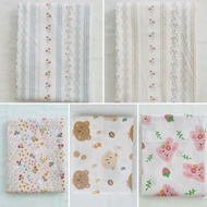 1 Cotton Fabric By The Meter Flower Print Bear Pattern Width 2.35 Meters 93 Inches