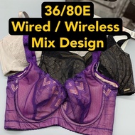 Ladies Plus Size 36E Cup Cotton Lace Wired Wireless Bra Wanita Baju Dalam Besi Bra