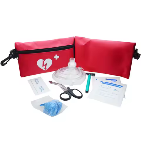 First Aid Adult and Infant CPR Mask Combo Kit AED Response kit with Valves Vinyl Gloves Alcohol Prep