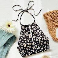 WYWH วันหยุดผู้หญิงฤดูร้อนวันหยุดวันหยุดแขวนสายคล้องคอด้านหน้ากลางแยก Fragmented Chrysanthemum Top