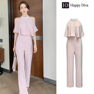 Happy Diva ชุดจั๊มสูทหญิง จั้มสูทขายาว สีชมพู คล้องคอ จั้มสูทเกาหลี ชุดออกงานแต่ง ชุดทำงานผู้ญิง ชุด