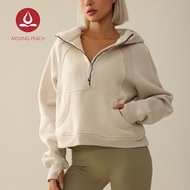 BSH เสื้อโค้ทเอวลอยผ้าคอตตอนแบบซิปครึ่งเสื้อกีฬาแบบมีฮู้ดของผู้หญิงขยับได้ทรงหลวมใส่สบายในยิมกลางแจ้