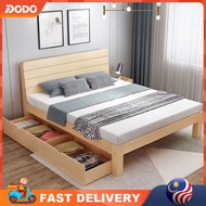 DO Wooden Queen Bed Frame with HeadBoard Single/Queen/King Katil Kayu Base Drawer Solid Wood Bed Base Bedroom Bed 实木床