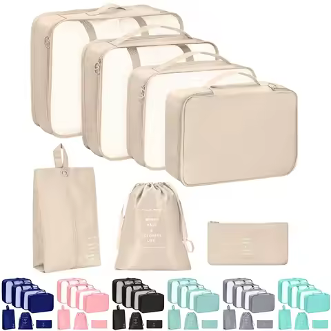 7Pcs Travel Organizer Set Folding Storage Bags Wardrobe Cube Suitcase Packing Luggage for Clothes & 