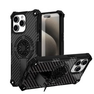 Camouflage Army Green Carbon Magnetic Phone Case Stand for IPhone 17 16 15 PM 14 Plus 13 12 Pro Max 