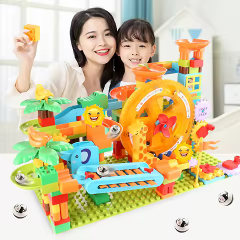 Newest Big Size Turntable Marble Race Run Building Blocks Creative Piano DIY Blocks Plastic Funnel S