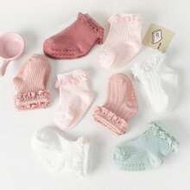 4 Pairs Baby/Toddler Solid Color Socks, Cute Anti-Slip Lace Trim Ruffle Socks, Soft Breathable Thin 