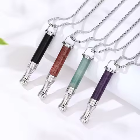 Anxiety Breathing Necklace Natural Crystal & Stone Mindfulness Quit Vaping Tools Meditation Pendant 