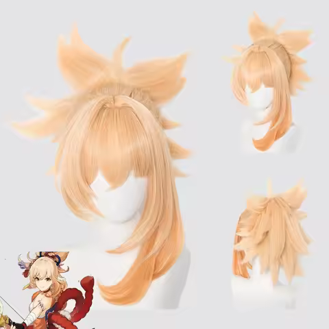 Genshin Impact Yoimiya Cosplay Wig 50cm Orange Blond Hair Heat Resistant Synthetic Cosplay Wigs + Wi